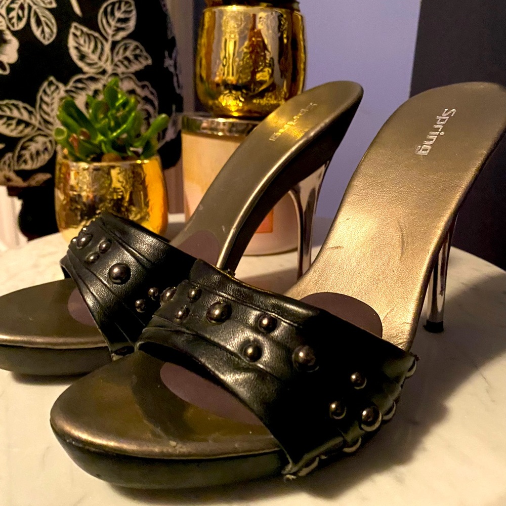 Leather High Heels; Slide in with open toe